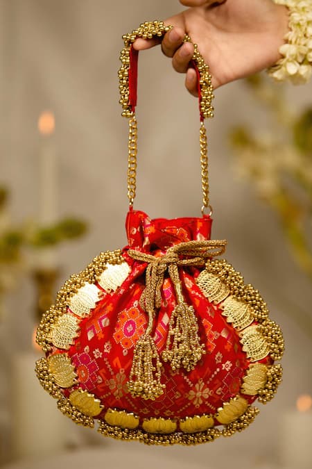 5elements_Red Embroidery, Beads Avika Potli _Online_at_Aza_Fashions