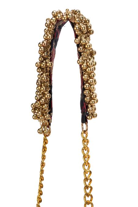 5elements_Black Beads, Tassels Avika Embroidered Potli _Online_at_Aza_Fashions