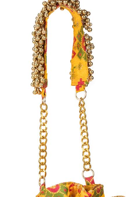 5elements_Mustard Beads, Tassels Avika Embroidered Potli _Online_at_Aza_Fashions