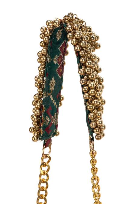 5elements_Green Beads, Tassels Avika Embroidered Potli _Online_at_Aza_Fashions