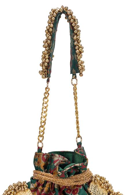 Buy_5elements_Green Beads, Tassels Avika Embroidered Potli _Online_at_Aza_Fashions