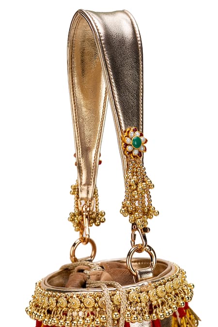 Shop_5elements_Gold Tassels, Beads Advika Embroidered Potli _Online_at_Aza_Fashions