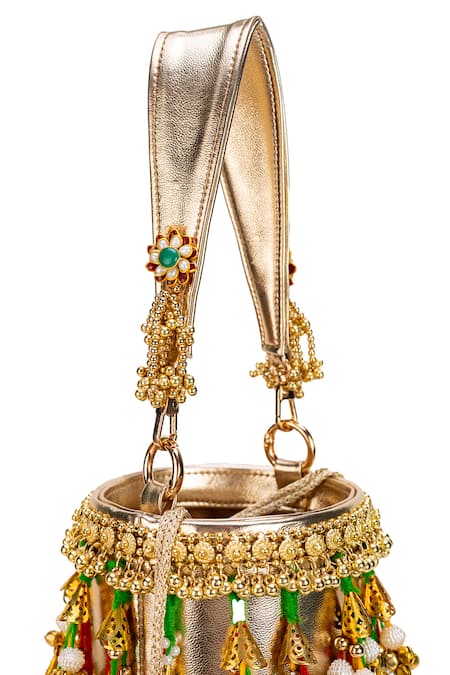 Buy_5elements_Gold Tassels, Beads Vanya Embroidered Potli Bag _Online_at_Aza_Fashions