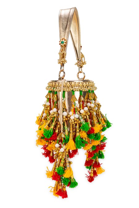 Shop_5elements_Gold Tassels, Beads Vanya Embroidered Potli Bag _Online_at_Aza_Fashions