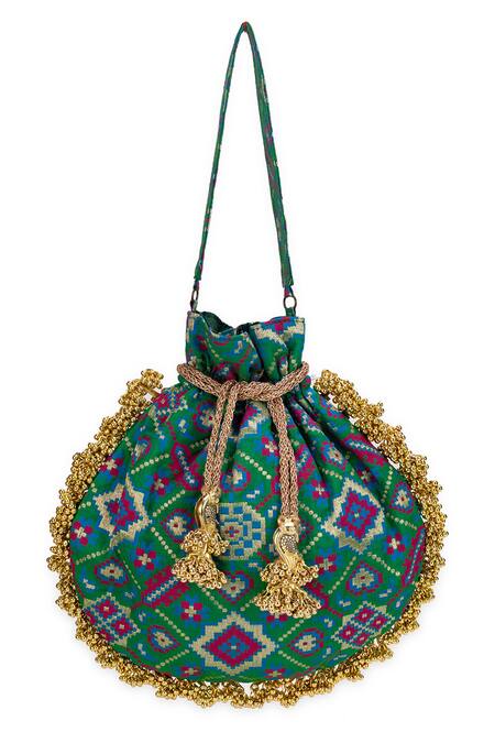 Buy_5elements_Green Beads, Studs, Tassels Avika Embroidered Potli _Online_at_Aza_Fashions