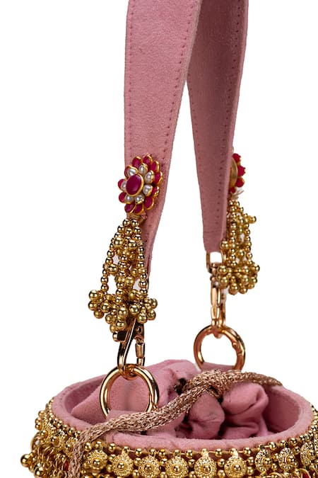Shop_5elements_Pink Tassels, Beads Vihana Embroidered Potli Bag _Online_at_Aza_Fashions