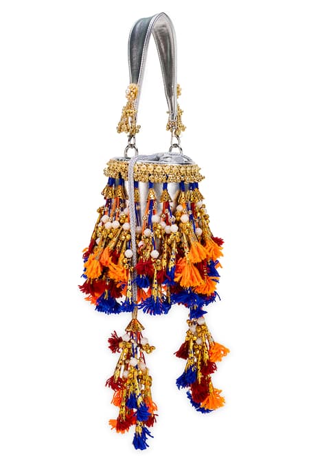 Buy_5elements_Orange Tassels, Beads, Zari Aaditri Potli Bag _Online_at_Aza_Fashions