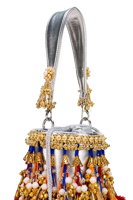 Shop_5elements_Orange Tassels, Beads, Zari Aaditri Potli Bag _Online_at_Aza_Fashions