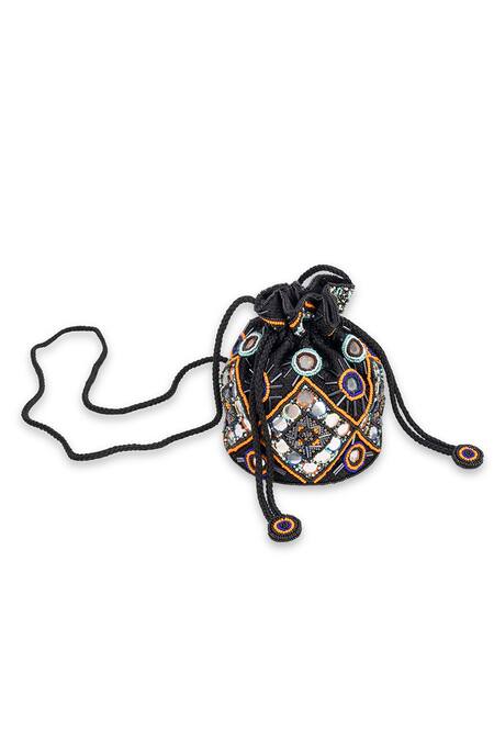 5elements_Black Beads, Mirrors Devanshi Potli Bag _Online_at_Aza_Fashions