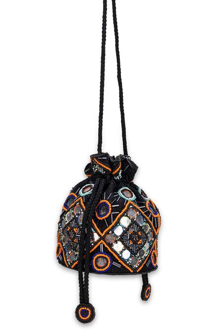 Buy_5elements_Black Beads, Mirrors Devanshi Potli Bag _Online_at_Aza_Fashions