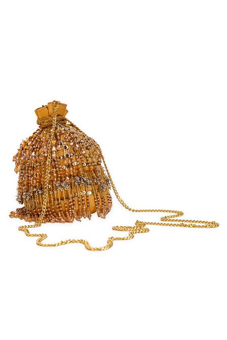 5elements_Gold Sequins, Beads Maanya Embroidered Potli _at_Aza_Fashions