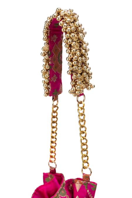 5elements_Pink Zari, Tassels Avika Embroidered Potli _Online_at_Aza_Fashions