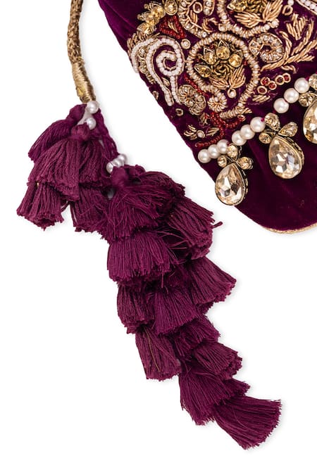 Shop_5elements_Wine Embroidery, Sequins, Pearls Nihira Potli Bag _Online_at_Aza_Fashions