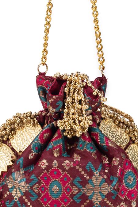 Buy_5elements_Wine Beads, Zari Avika Embroidered Potli 