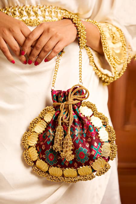 Shop_5elements_Wine Beads, Zari Avika Embroidered Potli 