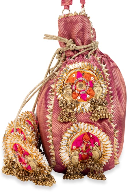 Buy_5elements_Pink Embroidery, Zari Advita Potli Bag _Online_at_Aza_Fashions