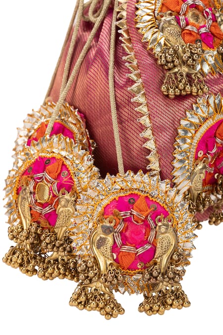 Shop_5elements_Pink Embroidery, Zari Advita Potli Bag _Online_at_Aza_Fashions