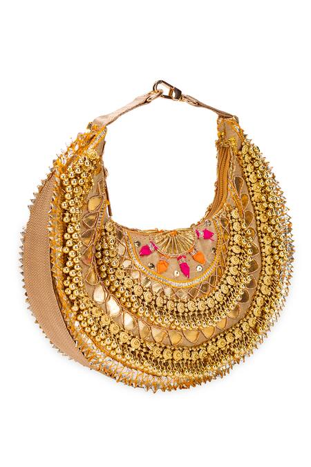 Shop_5elements_Gold Beads, Sequins Vamika Embroidered Bag _Online_at_Aza_Fashions