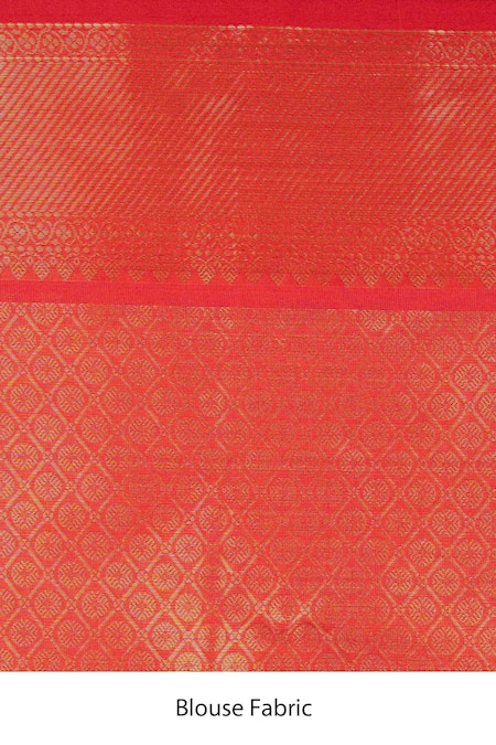 Zal From Benaras Red Silk Zari Brocade Banarasi Handloom Saree With Unstitched Blouse Piece at Aza Fashions Zal From Benaras_Red Silk Zari Brocade Banarasi Handloom Saree With Unstitched Blouse Piece _at_Aza_Fashions