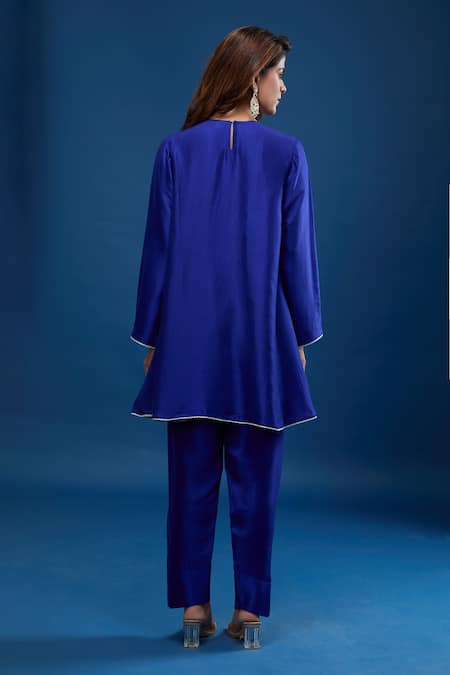 Shop Archana Shah Blue Silk Embroidery Round Neck Yoke Short Anarkali Set at Aza Fashions Shop_Archana Shah_Blue Silk Embroidery Round Neck Yoke Short Anarkali Set _at_Aza_Fashions