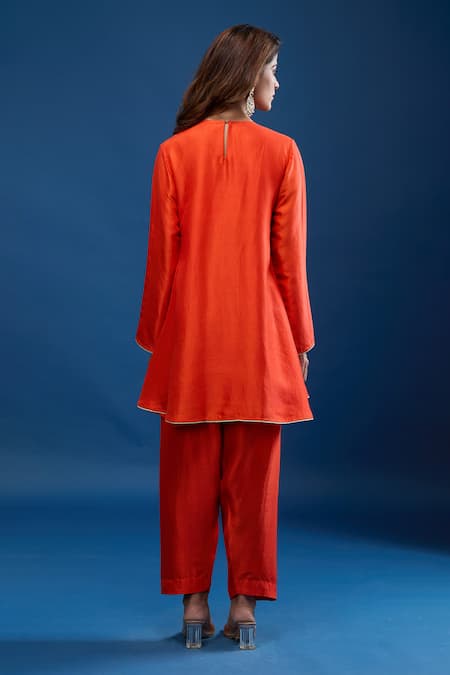 Shop Archana Shah Orange Silk Embroidery Round Neck Yoke Short Anarkali Set at Aza Fashions Shop_Archana Shah_Orange Silk Embroidery Round Neck Yoke Short Anarkali Set _at_Aza_Fashions