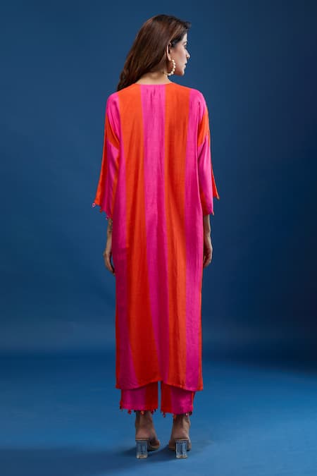 Archana Shah Striped Embroidered Yoke Kaftan & Pant Set 