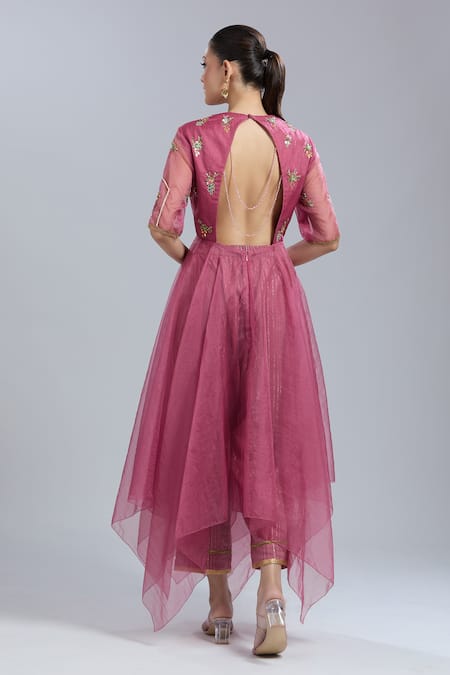 Mandira Wirk - Indian Embroidered Asymmetric Anarkali Set 