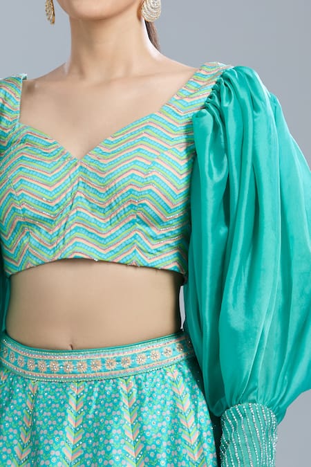 Buy Show Shaa Blue Embroidery Sweetheart Neck Floral Print Lehenga And Blouse Set Online at Aza Fashions Buy_Show Shaa_Blue Embroidery Sweetheart Neck Floral Print Lehenga And Blouse Set _Online_at_Aza_Fashions