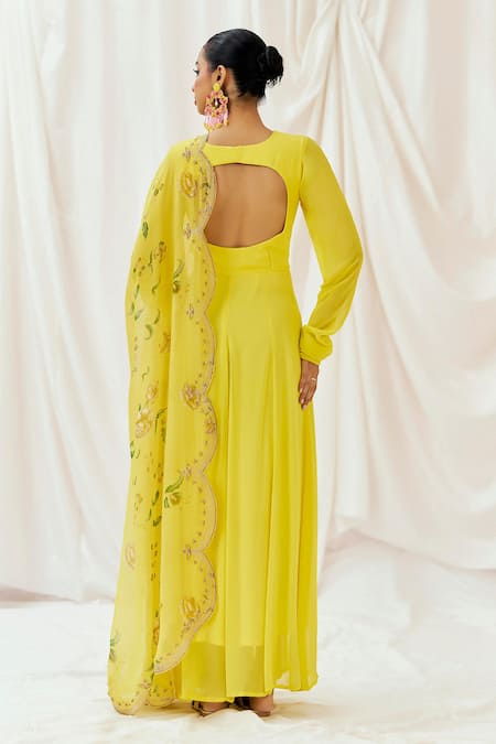 Redpine Designs Panelled Anarkali With Floral Print Dupatta 