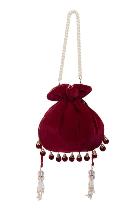 Nazaakat By Samara Singh Maroon Hand Embroidered Potli Bag