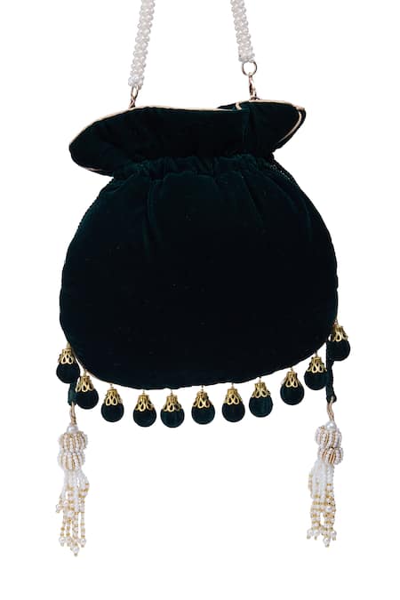 Nazaakat By Samara Singh Green Velvet Silk Potli Bag 