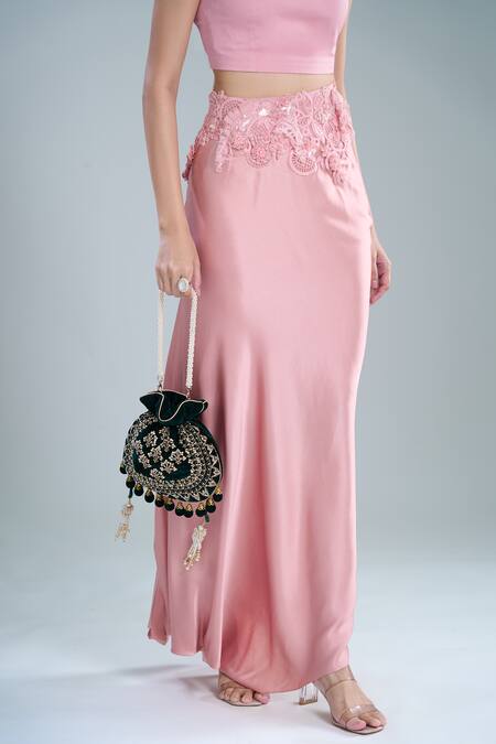 Nazaakat By Samara Singh_Green Embroidery, Tassels Velvet Silk Potli Bag _at_Aza_Fashions