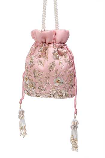 Nazaakat By Samara Singh Pink Zari Pastel Hand Embroidered Potli Bag Online at Aza Fashions Nazaakat By Samara Singh_Pink Zari Pastel Hand Embroidered Potli Bag _Online_at_Aza_Fashions