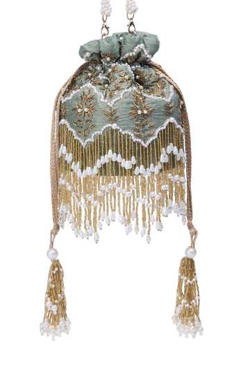 Shop_Nazaakat By Samara Singh_Green Embroidery, Zari Hand Potli Bag _Online_at_Aza_Fashions