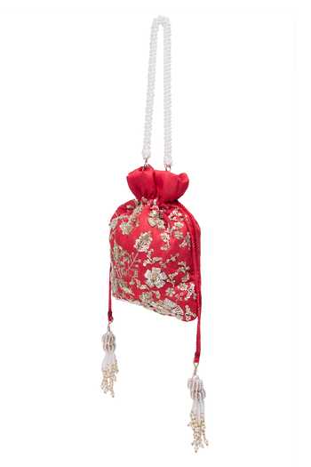 Nazaakat By Samara Singh_Red Embroidery, Zari Hand Potli Bag _Online_at_Aza_Fashions