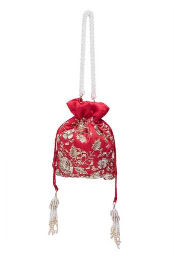 Buy_Nazaakat By Samara Singh_Red Embroidery, Zari Hand Potli Bag _Online_at_Aza_Fashions