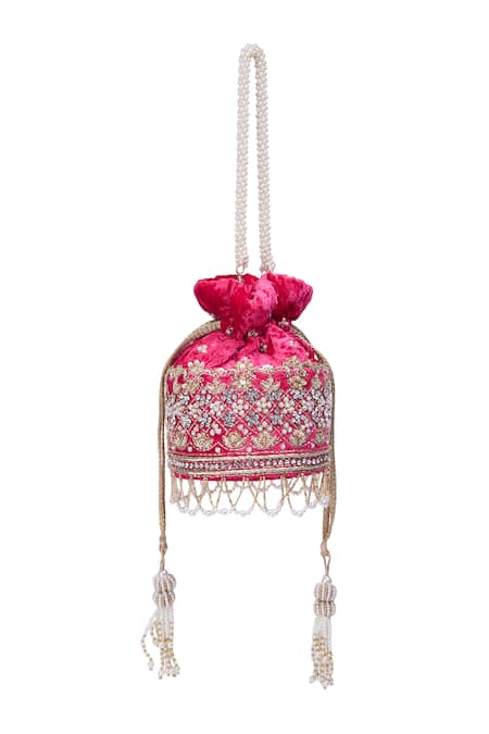 Nazaakat By Samara Singh Pink Hand Embroidered Potli Bag 