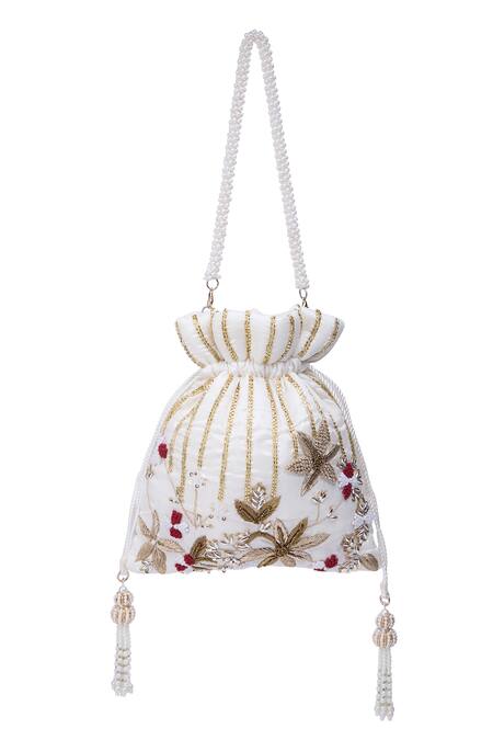 Nazaakat By Samara Singh_Off White Zari, Beads Hand Embroidered Potli Bag _Online_at_Aza_Fashions
