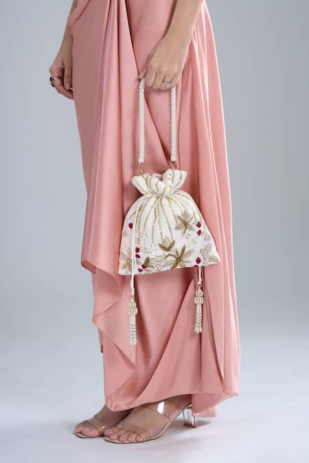 Shop_Nazaakat By Samara Singh_Off White Zari, Beads Hand Embroidered Potli Bag _Online_at_Aza_Fashions