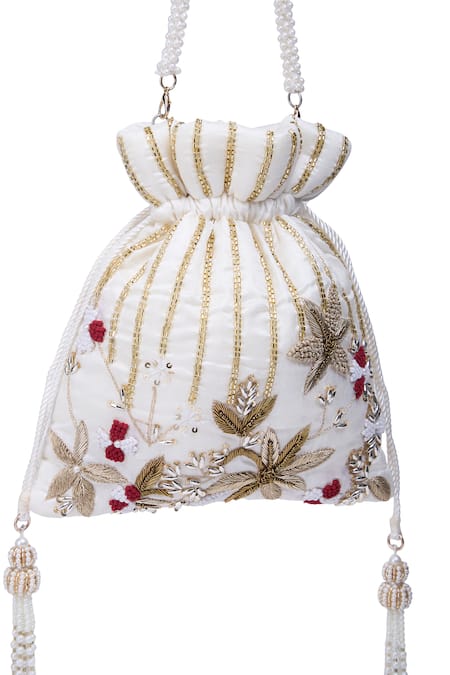 Buy_Nazaakat By Samara Singh_Off White Zari, Beads Hand Embroidered Potli Bag 