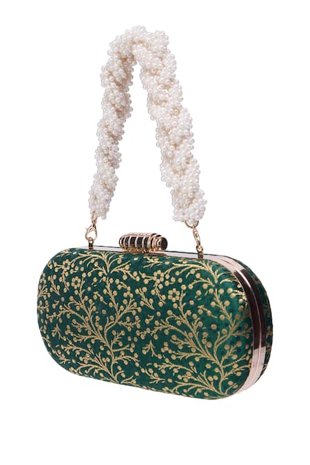 Buy_Nazaakat By Samara Singh_Green Embroidery Printed Banarsi Silk Clutch _Online_at_Aza_Fashions