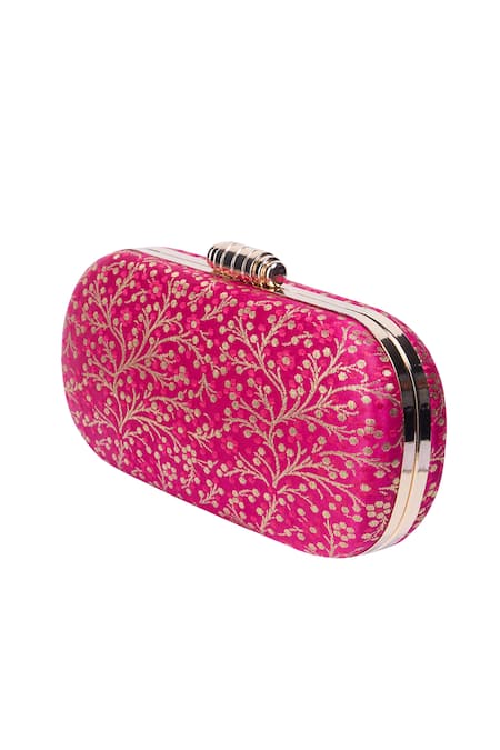 Buy_Nazaakat By Samara Singh_Pink Embroidery Printed Banarsi Silk Clutch _Online_at_Aza_Fashions