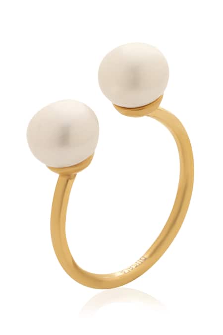 Shop Dusala Gold Plated Pearls Whisper Ring at Aza Fashions Shop_Dusala_Gold Plated Pearls Whisper Ring _at_Aza_Fashions