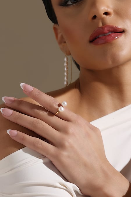 Dusala Gold Plated Pearls Whisper Ring 