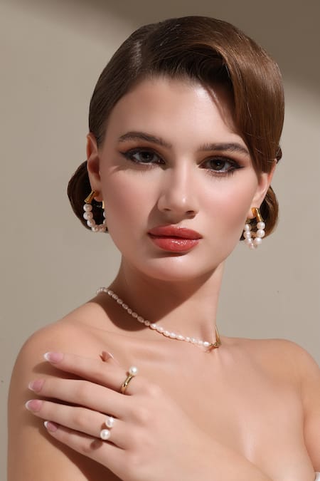 Dusala Gold Plated Pearls Whisper Ring at Aza Fashions Dusala_Gold Plated Pearls Whisper Ring _at_Aza_Fashions