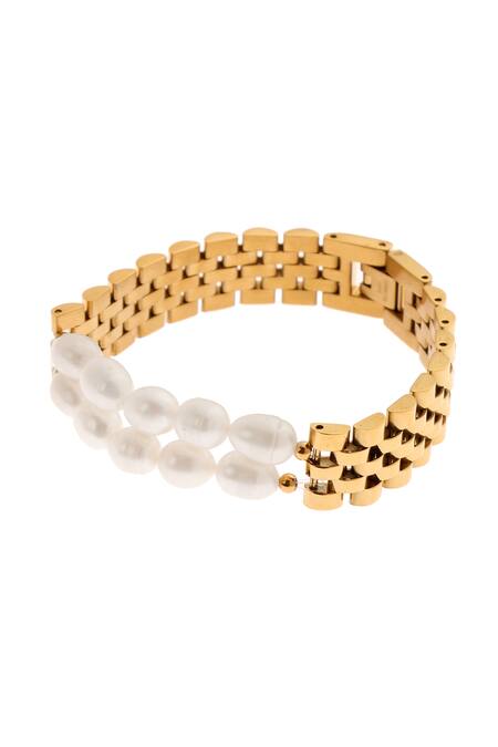 Dusala_Gold Plated Pearls Cuban Luxe Bracelet _Online_at_Aza_Fashions
