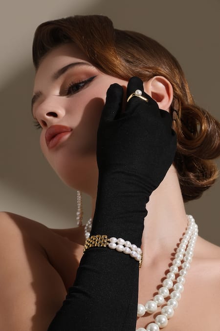 Dusala_Gold Plated Pearls Cuban Luxe Bracelet _at_Aza_Fashions
