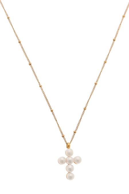 Buy_Dusala_Gold Plated Cross Grace Necklace _Online_at_Aza_Fashions