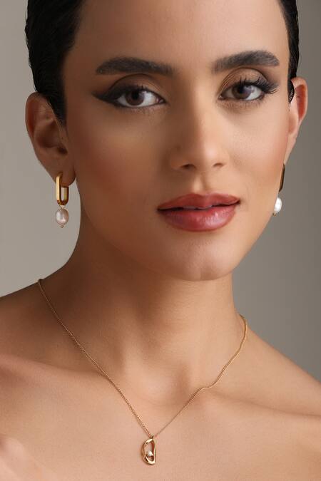 Dusala Gold Plated Pendant Bliss Necklace at Aza Fashions Dusala_Gold Plated Pendant Bliss Necklace _at_Aza_Fashions