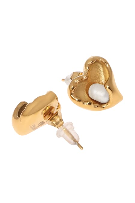 Dusala_Gold Plated Pearls Heartfealt Earrings _Online_at_Aza_Fashions
